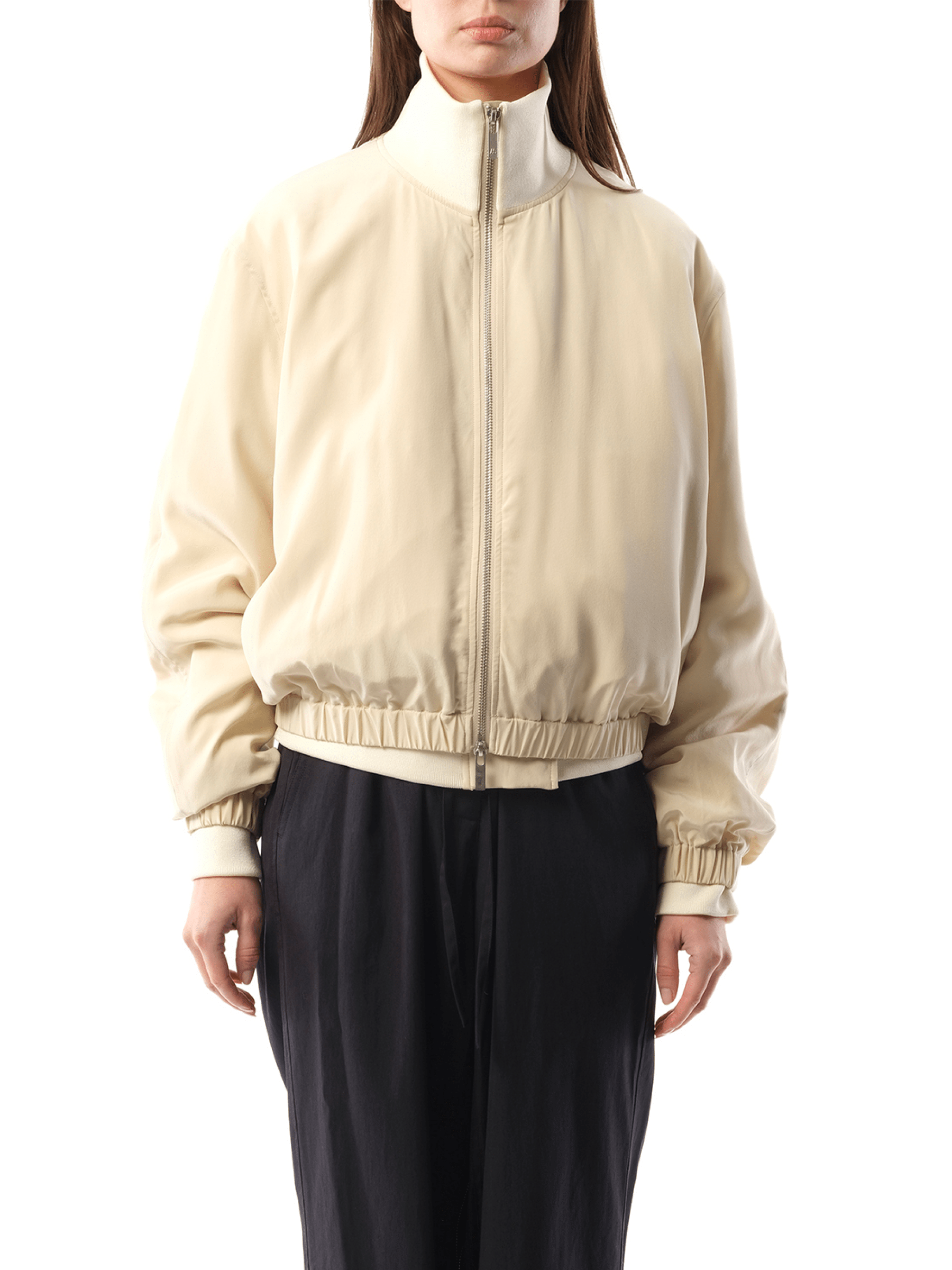 Helmut Lang Silk Zip Bomber Jacket in Oat - Miss Nelly
