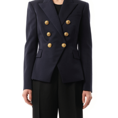 Balmain 6 BTN Wool Jacket in Navy