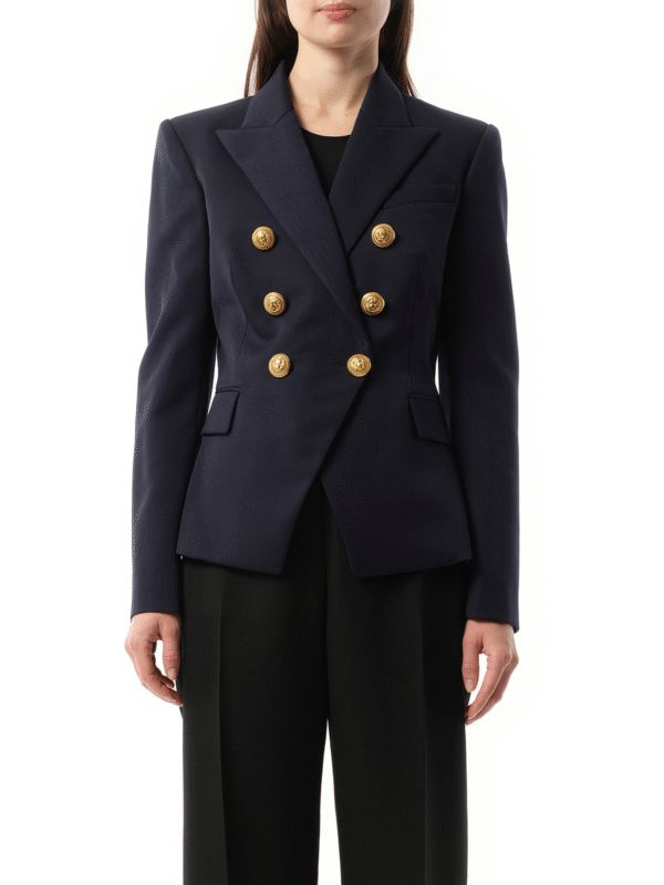 Balmain 6 BTN Wool Jacket in Navy