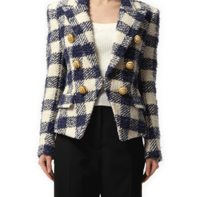 Balmain 6 Button Tweed Jacket in Marine/White