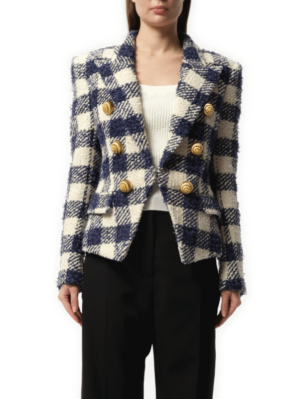 Balmain 6 Button Tweed Jacket in Marine/White