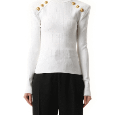 Balmain 6 BTN Knit Pullover in White