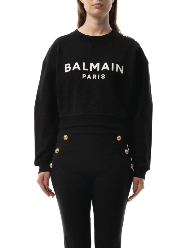 Balmain 3 Button Balmain Printed Sweatshirt in Black/White