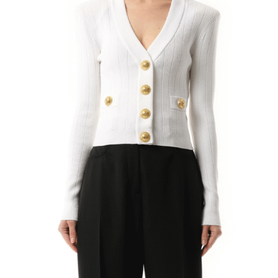 Balmain Buttoned Knit Crop Cardigan in White