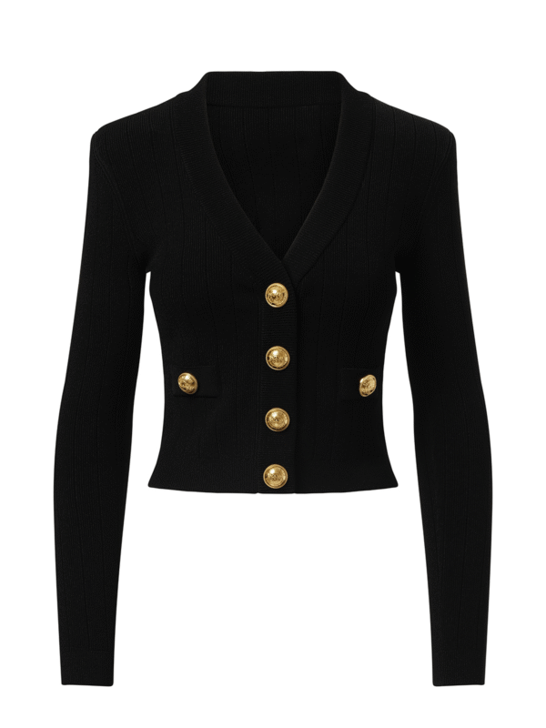Balmain V-Neck 2 Pockets Buttoned Knit Cardigan in Black - Image 2