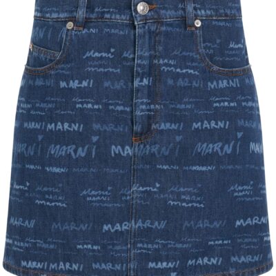 Marni All Over Logo Skirt in Iris Blue