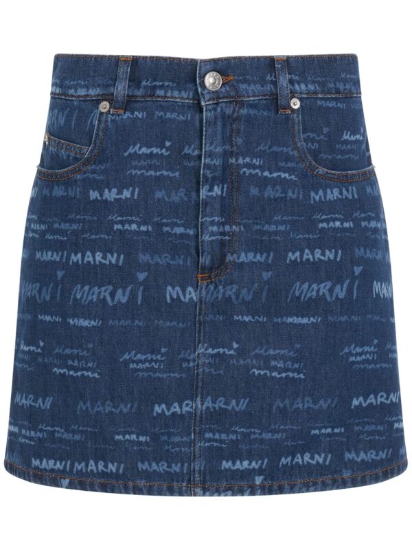 Marni All Over Logo Skirt in Iris Blue