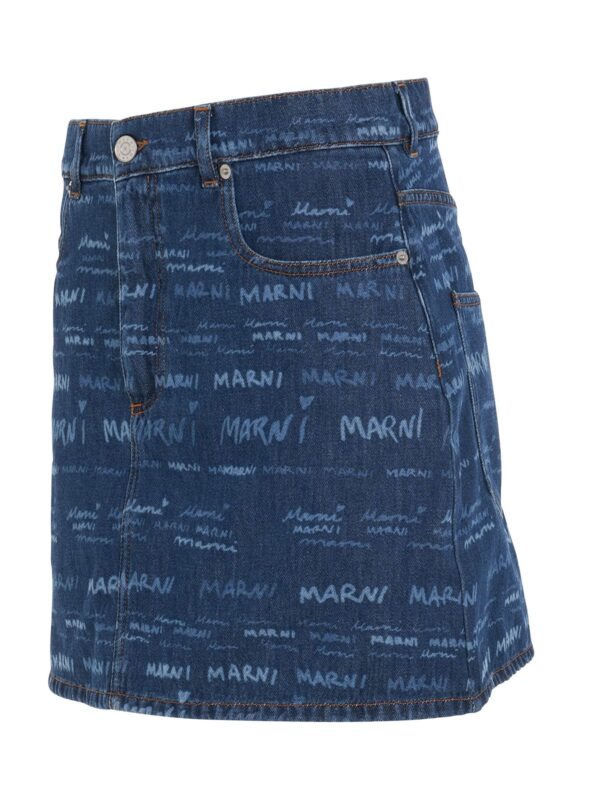 Marni All Over Logo Skirt in Iris Blue - Image 2