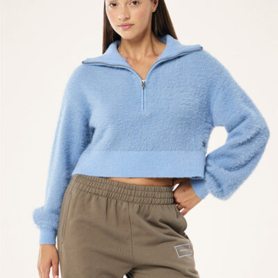 P.E Nation Greenpoint Knit Zip Neck In Dusty Blue