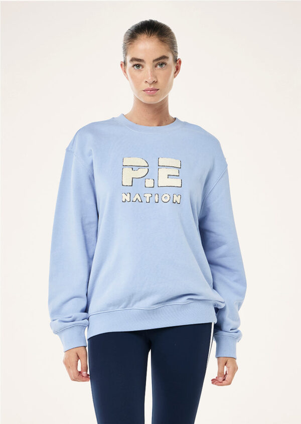 P.E Nation Heads Up Boucle Sweat In Dusty Blue