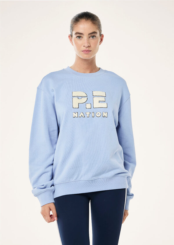P.E Nation Heads Up Boucle Sweat In Dusty Blue - Image 3