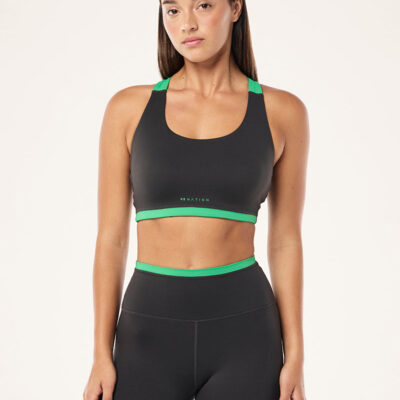 P.E Nation Highgate Sports Bra In Caviar & Kelly Green
