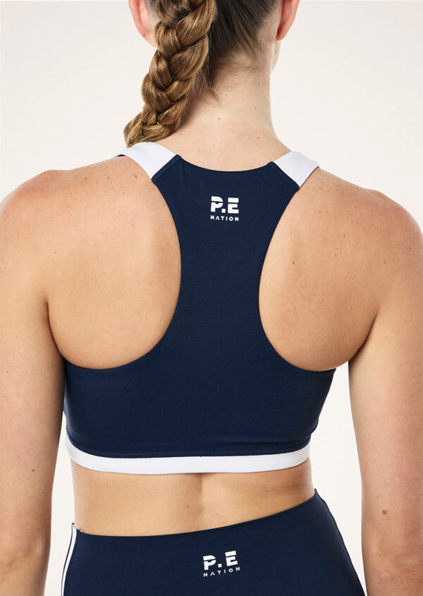 P.E Nation Highgate Sports Bra In Dark Navy & Optic White - Image 2