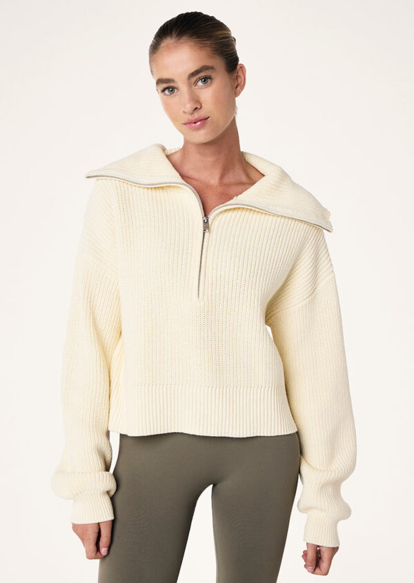 P.E Nation High Season Zip Neck Knit In Whisper White