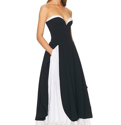 Helsa The Finale Midi Dress With Lace & Poplin