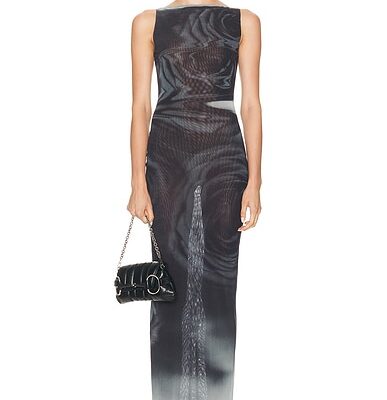 Jean Paul Gaultier Boat Neck Blurry Roses Printed Sleeveless Dress