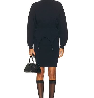 Jean Paul Gaultier Ribbed High Neck Bat Sleeves Lingerie Garter Short Dress