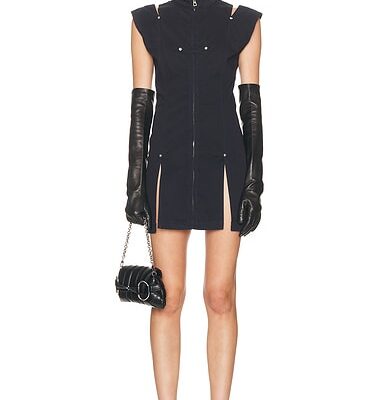 Jean Paul Gaultier Overdyed Denim Slit And Mesh Short Dress