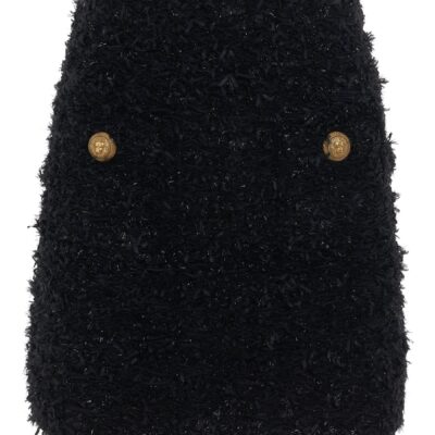 Balmain High Waisted 2 Pockets Tweed Short Skirt in Black
