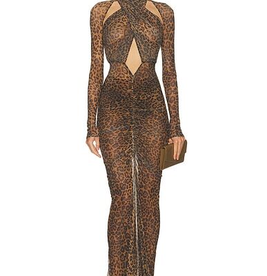 Lapointe Printed Mesh Halter Ruched Gown