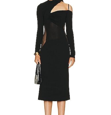Nensi Dojaka Gathered Asymmetrical Long Sleeve Midi Dress