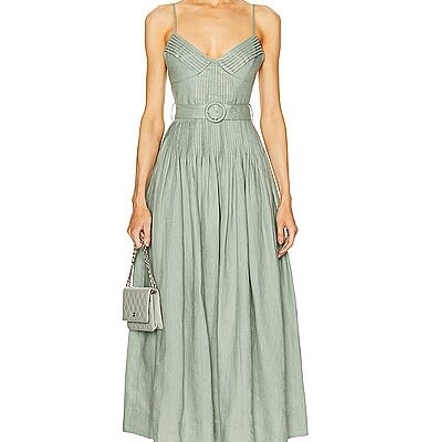 NICHOLAS Mireille Belted Pintuck Midi Dress