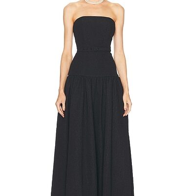 NICHOLAS Arete Strapless Drop Waist Midi Dress With Self Belt