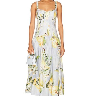 NICHOLAS Makenna Drop Waist Corset Midi Dress