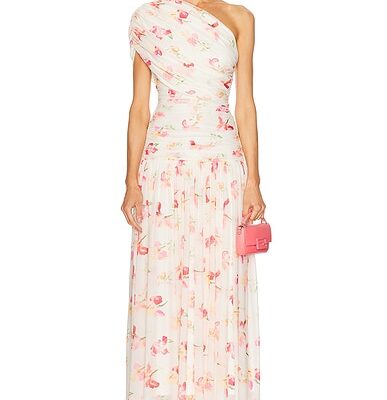 NICHOLAS Gaia One Shoulder Drop Waist Midi Dress