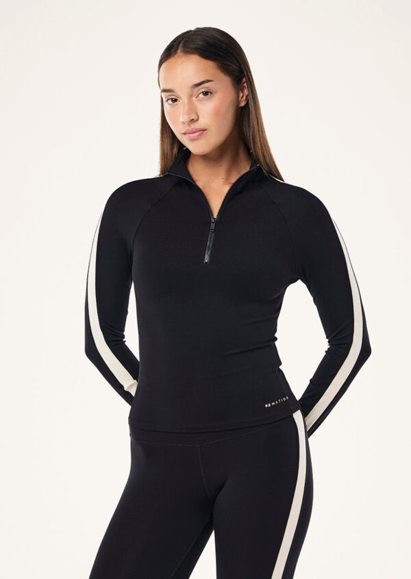 P.E Nation Nightfall Quarter Zip Long Sleeve Top In Black & Cloud