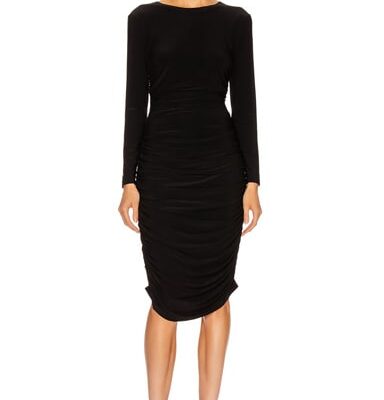 Norma Kamali Long Sleeve Shirred Dress
