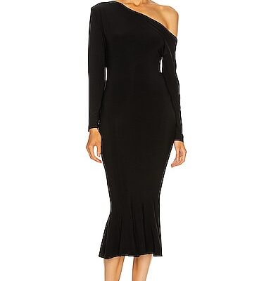 Norma Kamali Long Sleeve Drop Shoulder Fishtail Dress