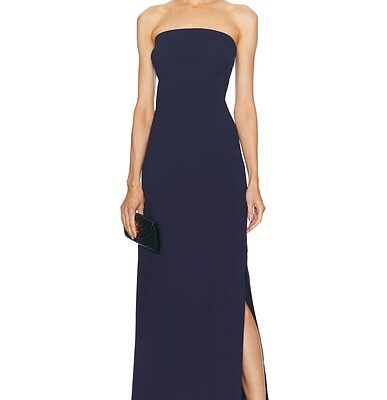 Norma Kamali Strapless Tailored Terry Side Slit Gown
