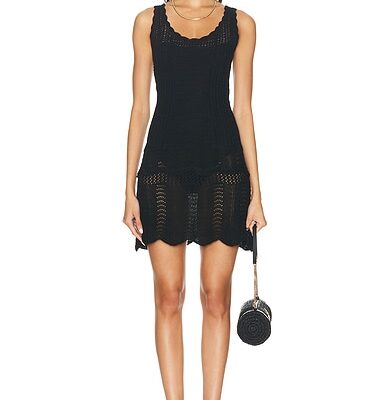 Norma Kamali Scoop Neck Tank Crochet Mini Dress