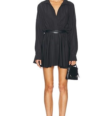 Norma Kamali Super Oversized Boyfriend Shirt Flared Mini Dress