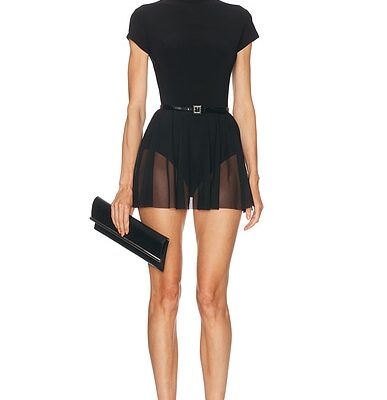 Norma Kamali Mock Neck Cap Sleeve Flared Pickleball Dress