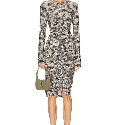 Norma Kamali Long Sleeve V Neck Shirred Front Dress
