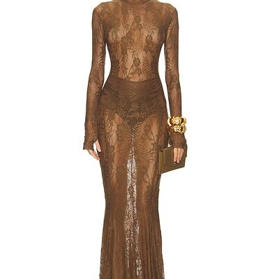 Norma Kamali for FWRD Long Sleeve Turtleneck Fishtail Gown