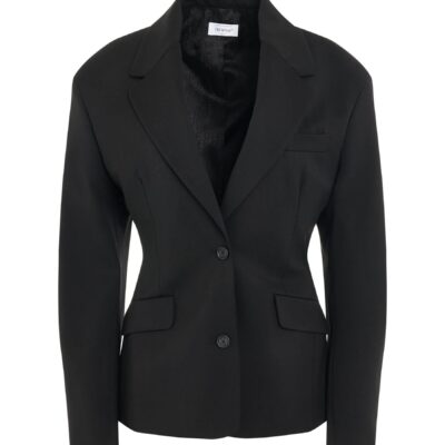 Off-White Wool Blend Round Jacket in Black