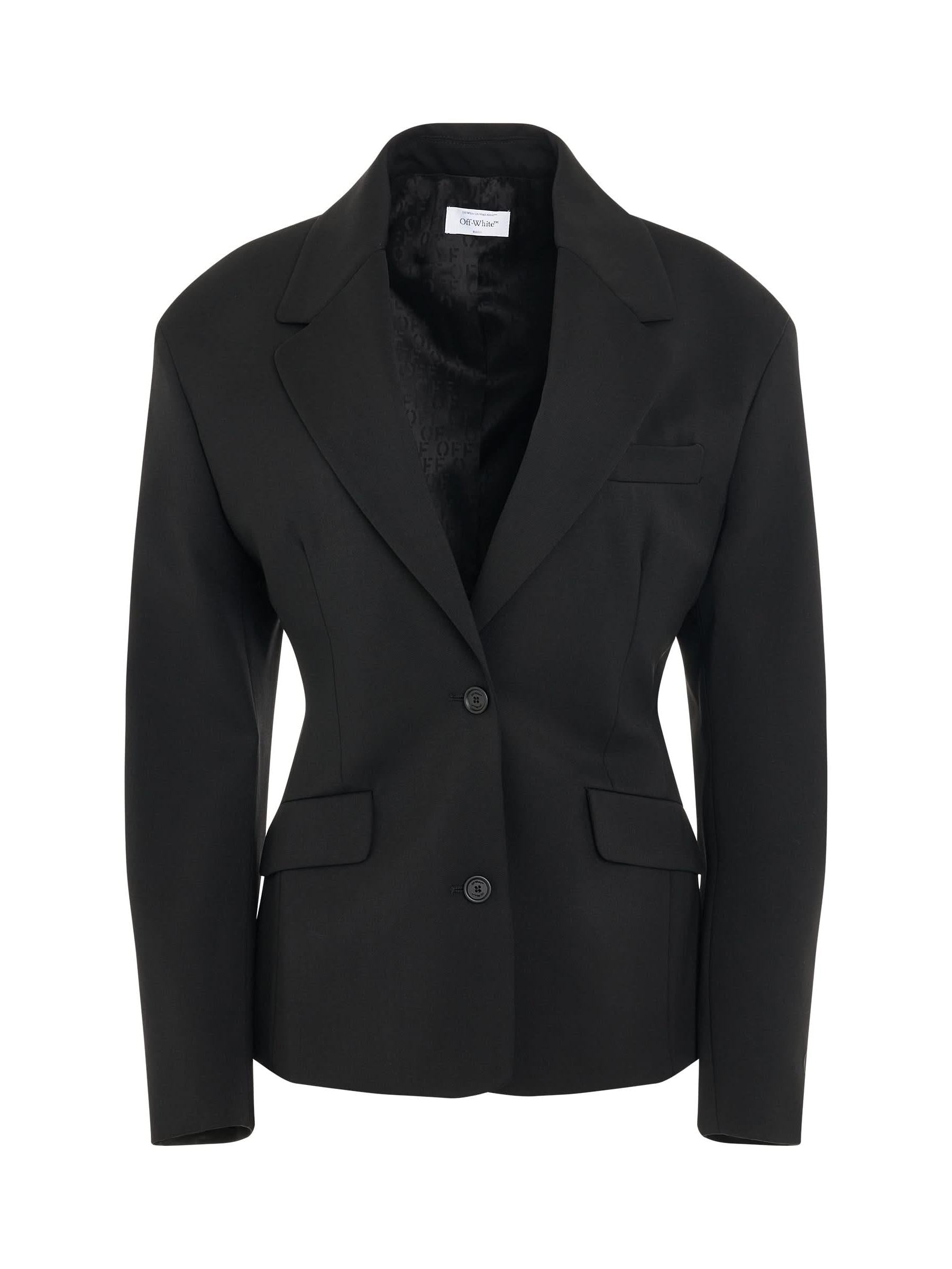 Off-White Wool Blend Round Jacket in Black - Miss Nelly