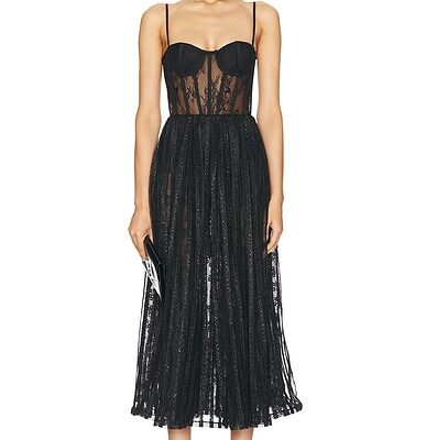 PatBO Lurex Tulle Bustier Midi Dress