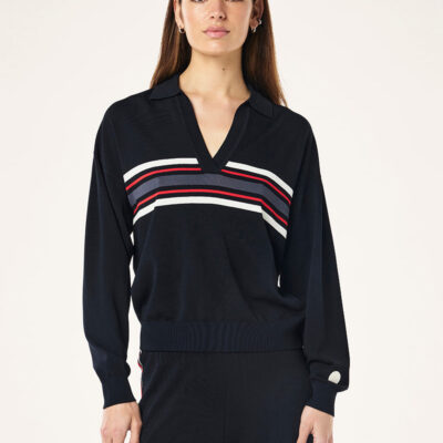 P.E Nation Global Retreat Collar Knit In Dark Sapphire