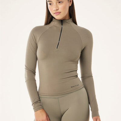 P.E Nation Routine Quarter Zip Long Sleeve Top In Fawn