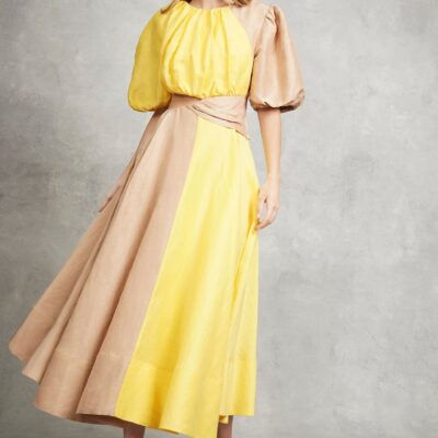 Aje. Caliente Two Tone Puff Sleeve Dress