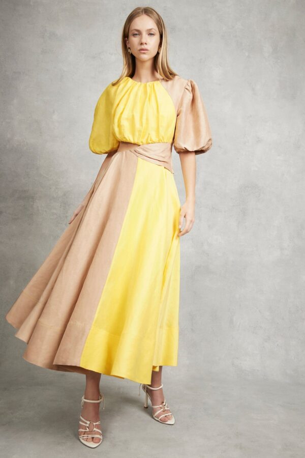 Aje. Caliente Two Tone Puff Sleeve Dress