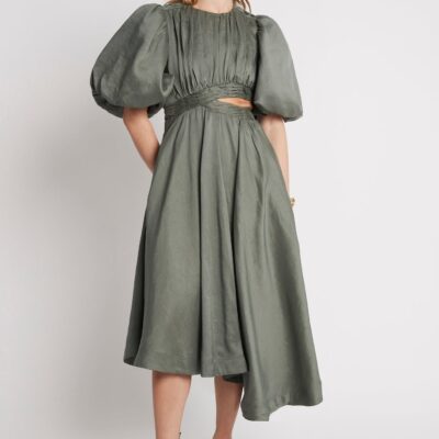 Aje. Tidal Tucked Cut Out Midi Dress