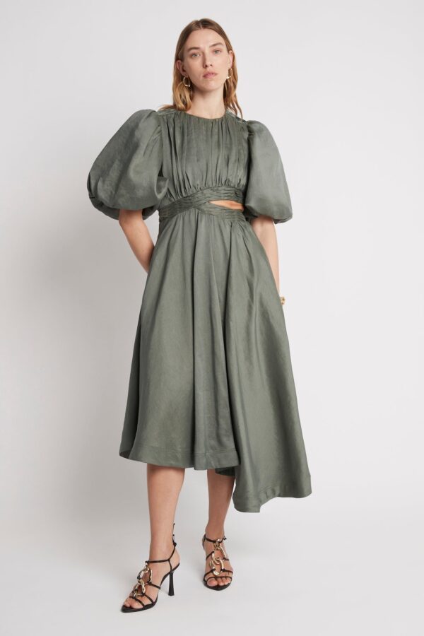 Aje. Tidal Tucked Cut Out Midi Dress