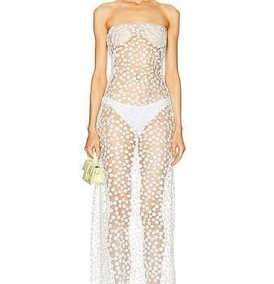 Sid Neigum Sheer Floral Embroidered Strapless Dress
