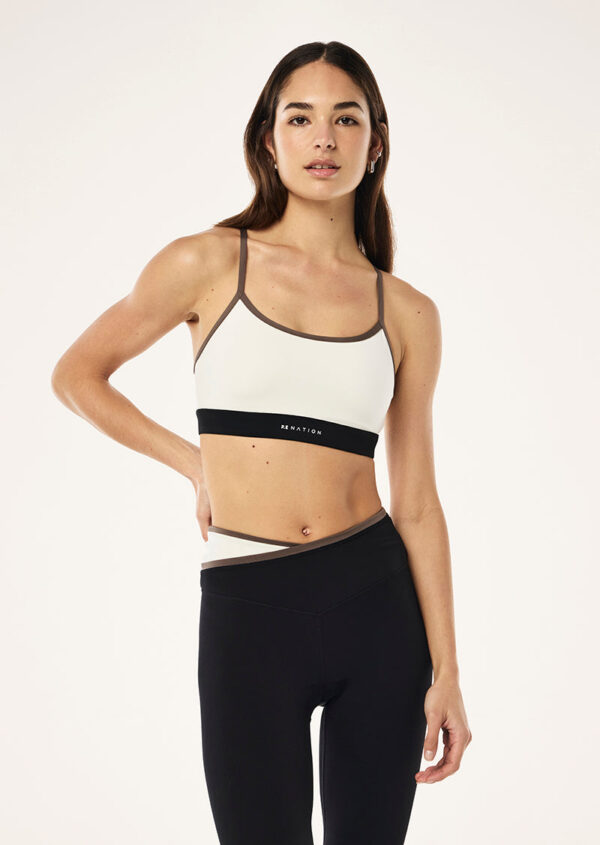 P.E Nation Global Signature Sports Bra In Whisper White & Walnut