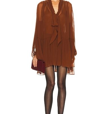 Saint Laurent Sheer Long Sleeve Mini Dress